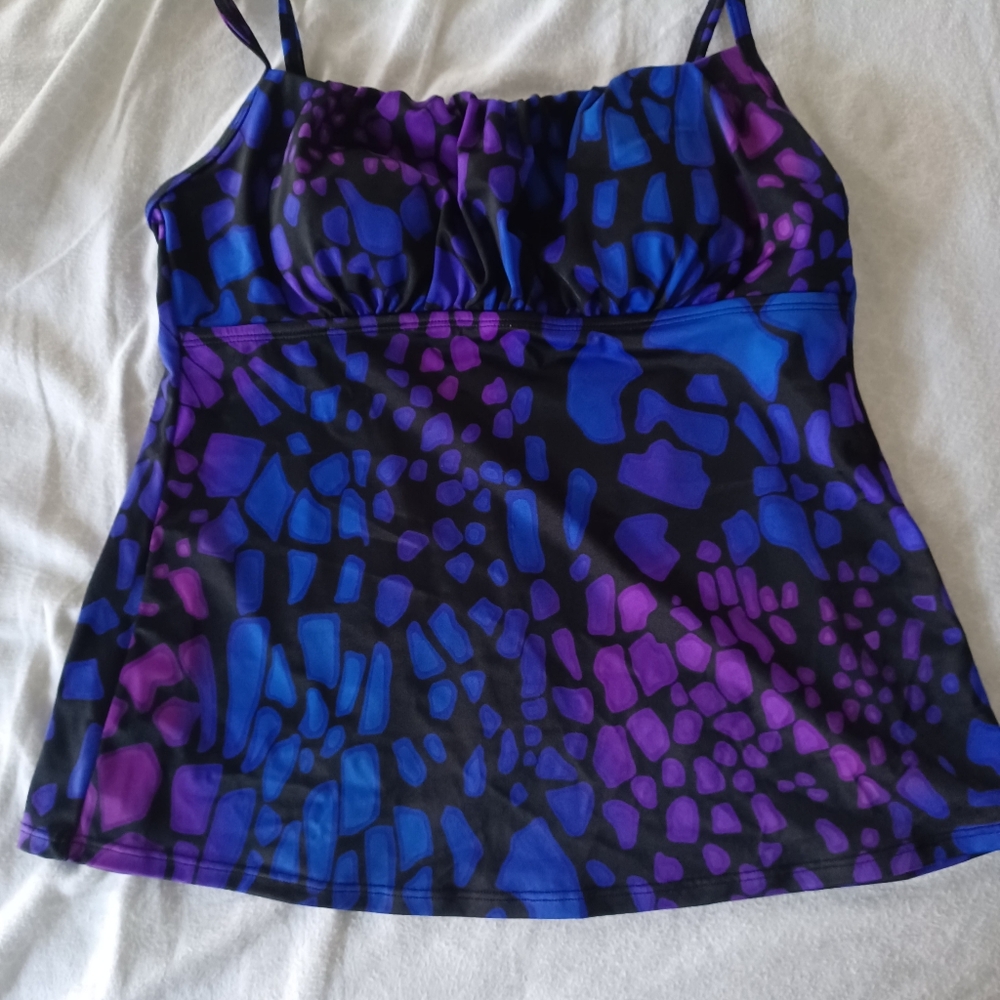 Ninety Six Degrees Tankini Swim Top M Style RCH25051 Black Blue Purple Geometric